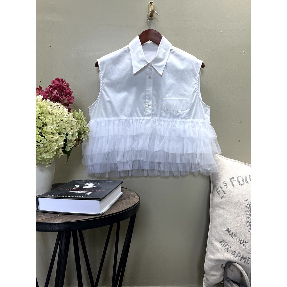 NWOT Viktor & Rolf White Button Down Shirt with Ruffle Detail